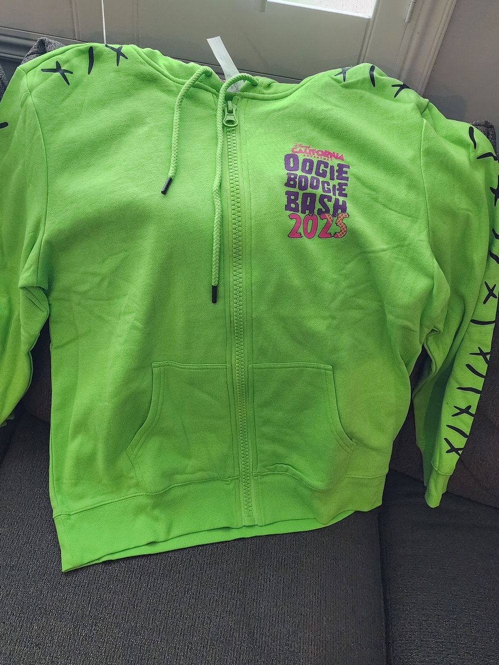 Disney Neon Green Oogie Boogie Bash 2025 Adult Zip-Up Hoodie NWT